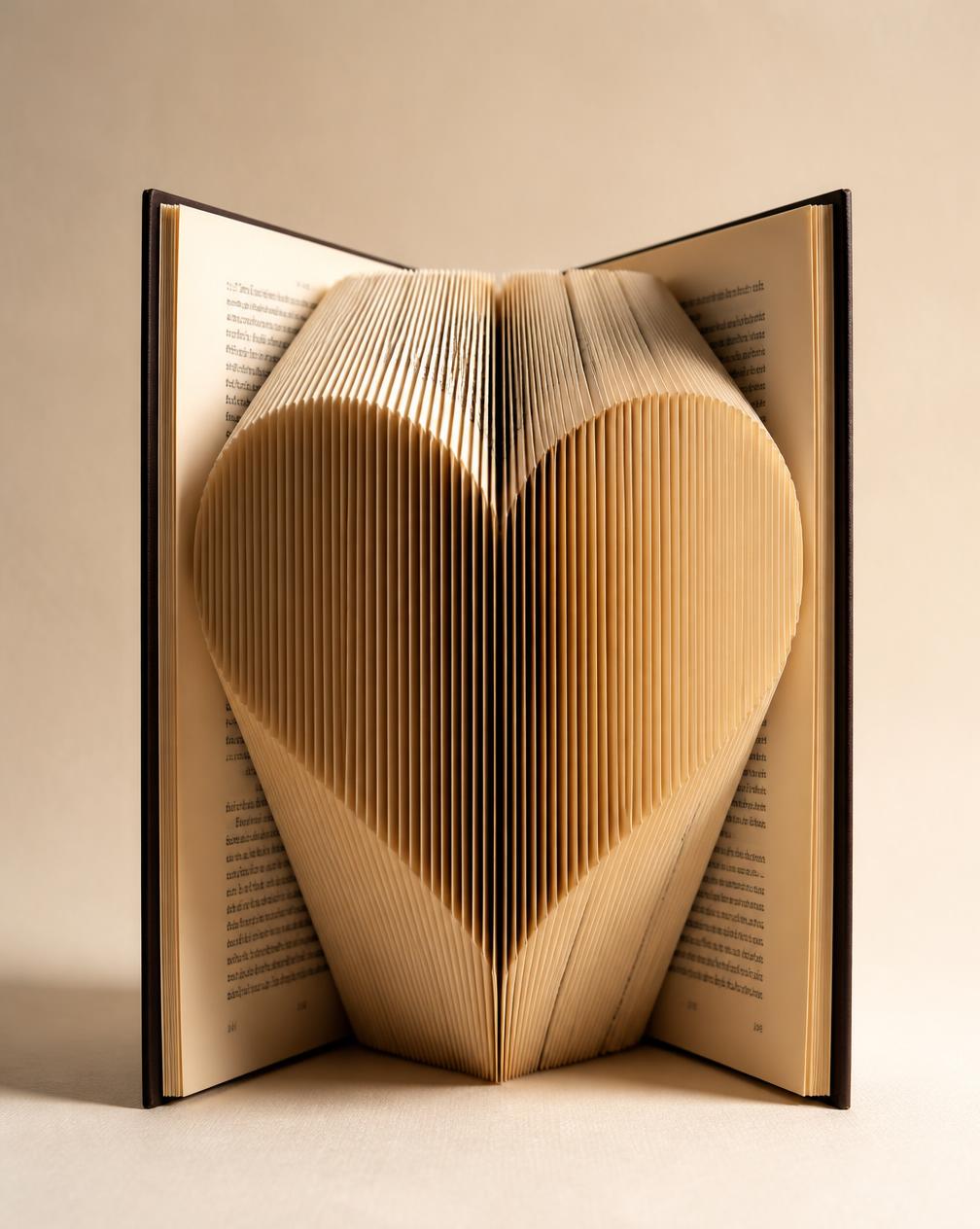 Livro dobrado formando um coração entre as páginas